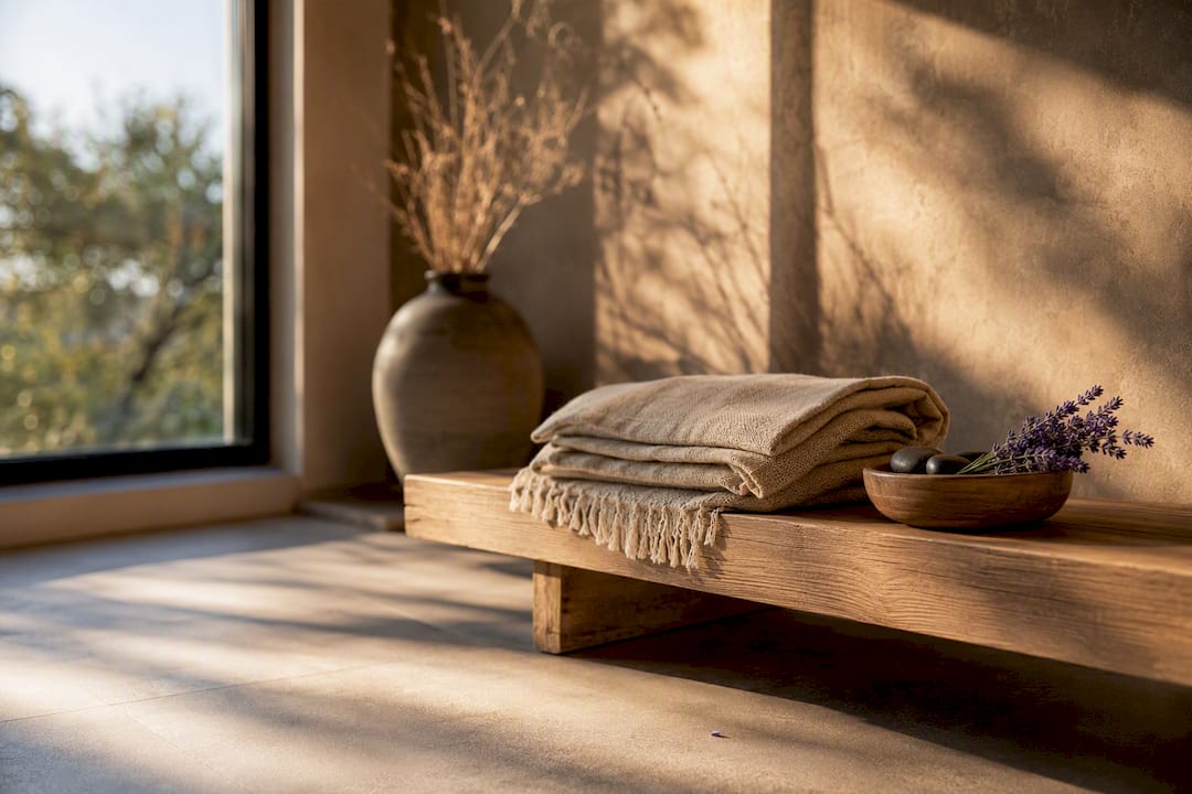 Meditationsecke mit beruhigenden Naturelementen