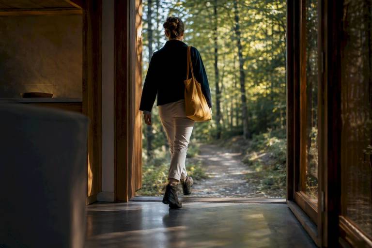 Person spaziert auf einem Waldweg zur Erholung