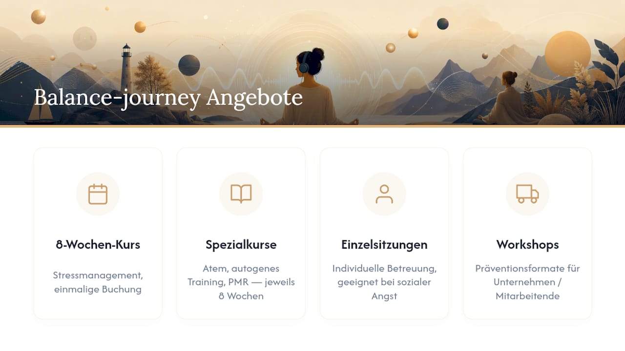 Passende Angebote von Balance-journey für mehr Ruhe im Alltag — overview diagram