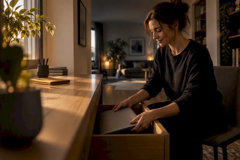Laptop wird am Feierabend in die Schublade gelegt